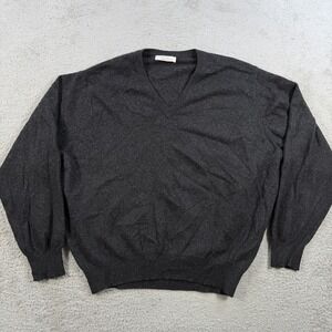 Sisley Sweater Mens Large Charcoal Grey 100% Cashmere V-Neck Pullover Soft Italy